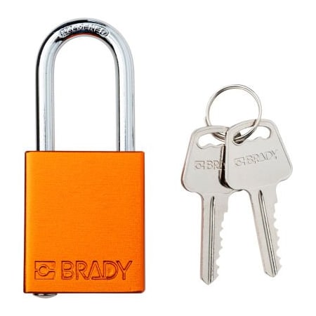 Brady Brady Safety Lockout Padlock, Keyed Different, 1-1/2in, Aluminum/Steel, Orange SDAL-ORG-38ST-KD